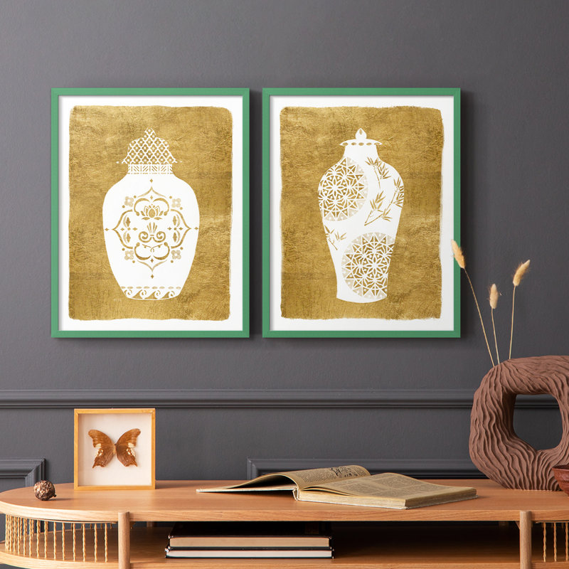 Golden Urn I - impression encadrée de qualité supérieure - prête à être accrochée - aucun clou requis - aucun clou requis