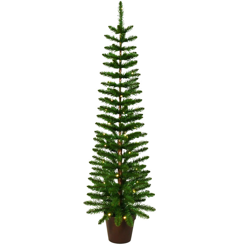 Arbre en pot mince vert en PVC 5 pi, 130 pointes, 40 lumières DEL blanc chaud pré-éclairées, 5