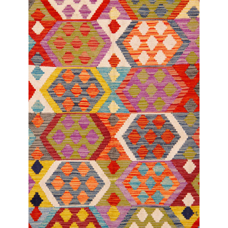 Tapis bleu / rouge / jaune en laine / coton 8 pi 4 po x 11 pi 3 po Moroccan