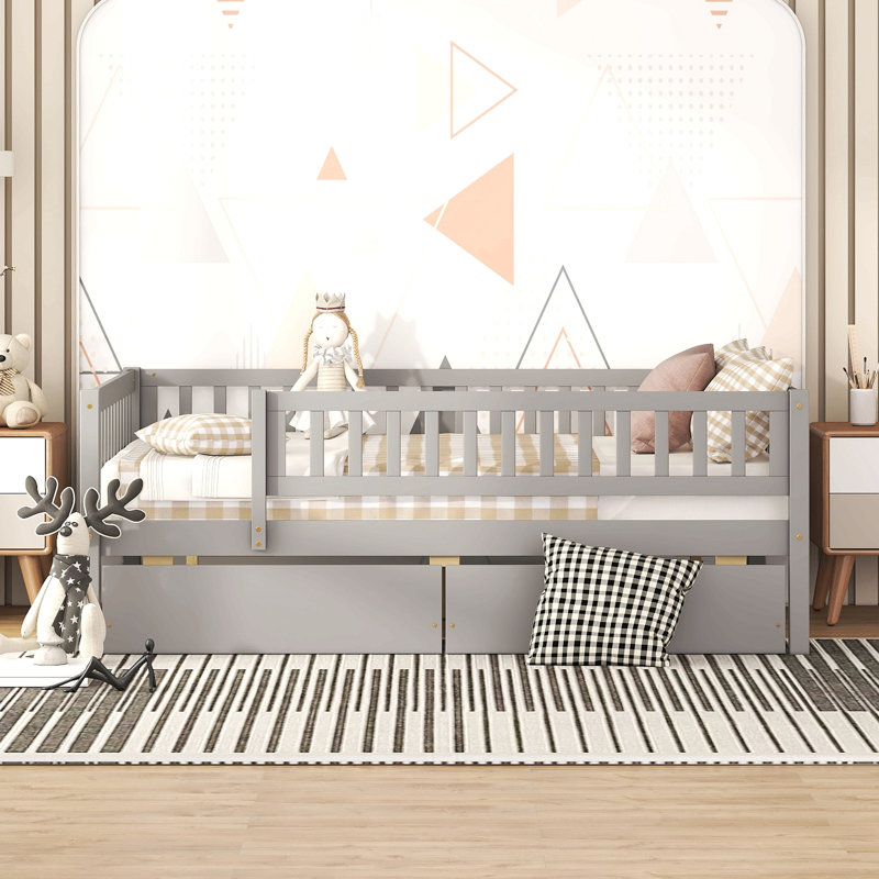 Full Size Daybed Wood Bed With Two Drawers, Gray