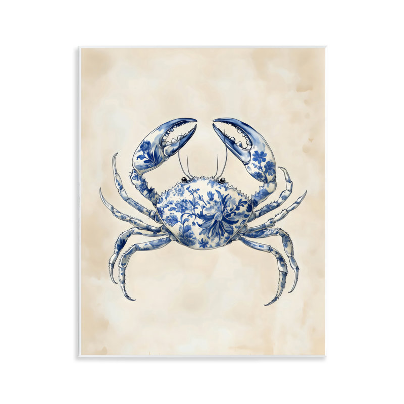 Plaque murale crabe bleu floral, design par Arlington Prints