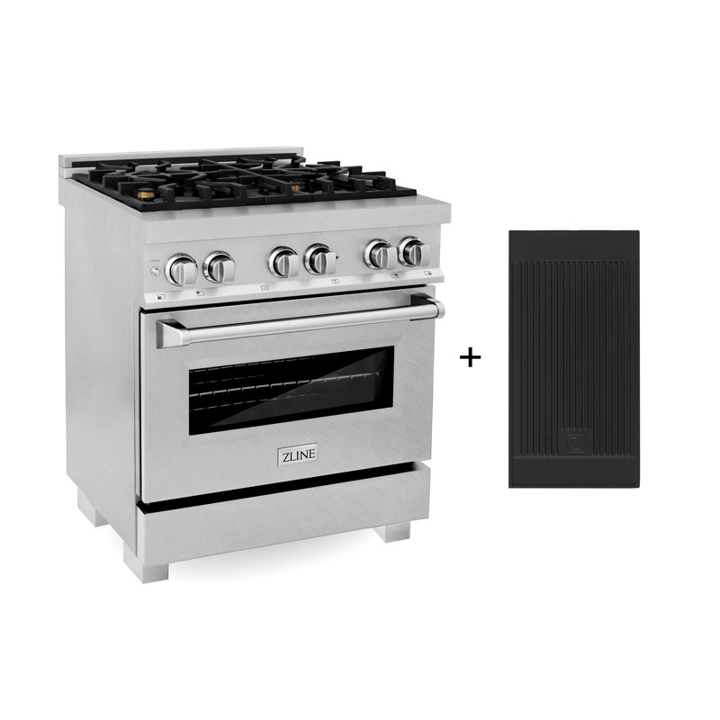 ZLINE 30 in. 4.0 cu. ft. Legacy Dual Fuel Range with 4 Burner Gas Cooktop and Electric Convection Oven in Satin Stainless Steel with Griddle