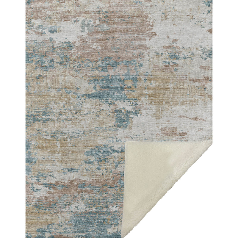Couverture en sherpa ivoire One Pixie Street 127 x 178 cm, couleur ivoire, Ivoire; beige; bleu sarcelle; or