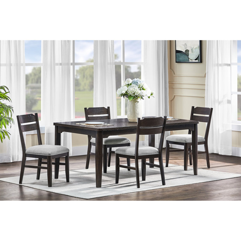 6 pièces, contemporain, rectangulaire, chêne foncé, salle à manger, meubles rembourrés, sièges 6, table 6, salle à manger rectangulaire contemporaine en chêne foncé, meubles rembourrés pour 6 dans un espace minimaliste