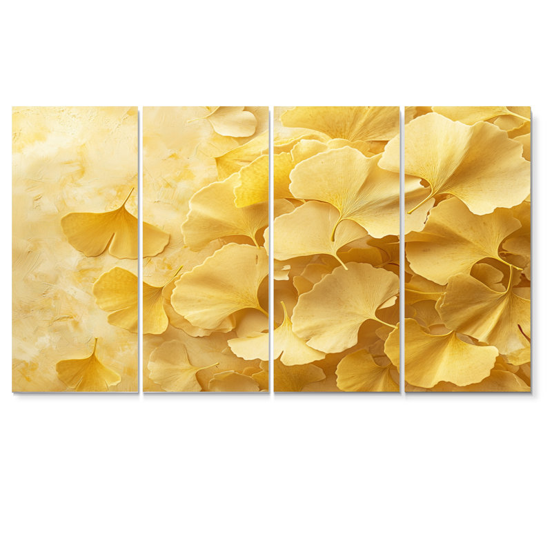 «Golden Ginkgo Leaves» Harmoy III - art mural Ginkgo - ensemble d'art mural traditionnel, H 28 po x l 48 po, 4