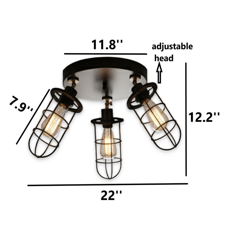 Plafonnier industriel en cage 3 lumières - Têtes réglables