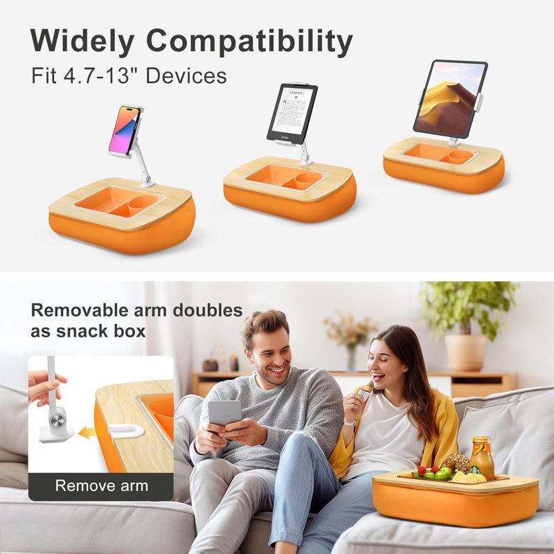 Adjustable Lap Beanbag Tablet  Stand, with Snack Bowl,362° Rotating Cli