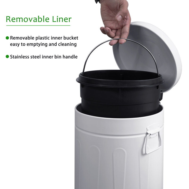White and Black Fingerprint Resistant Metal Step-On Trash Can Set