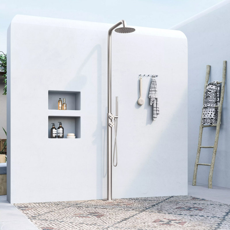 Stainless Steel Freestanding Rain Shower with Handheld Hose