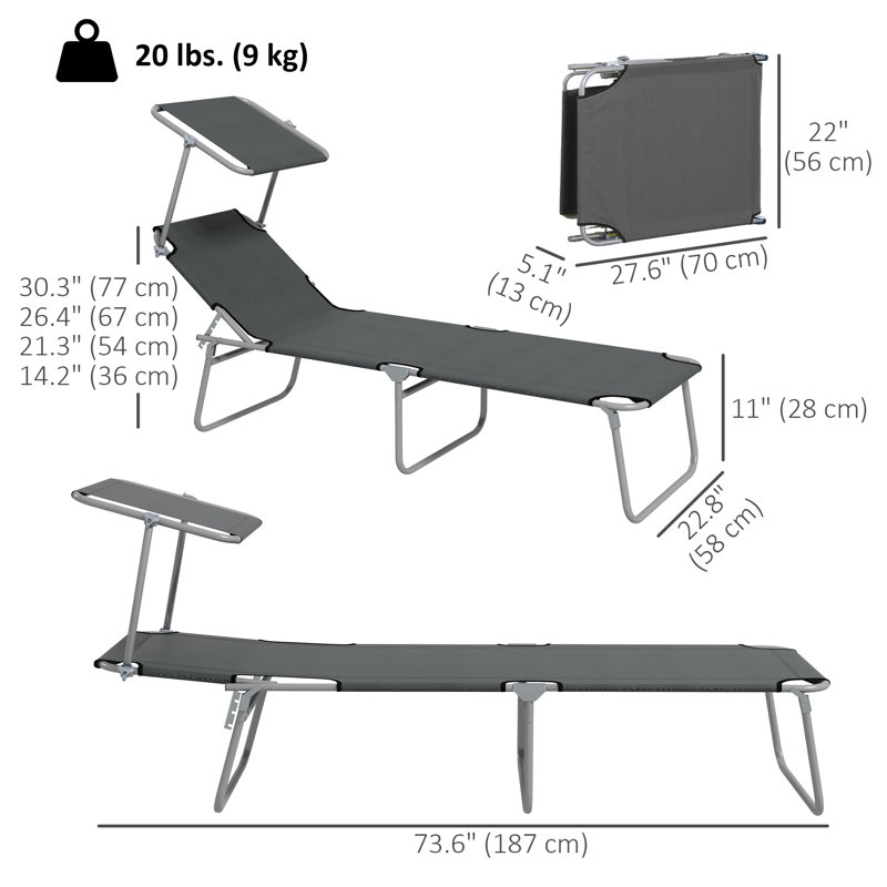Méridienne d'extérieur 2 pièces, chaise longue pliante réglable, gris, Gris