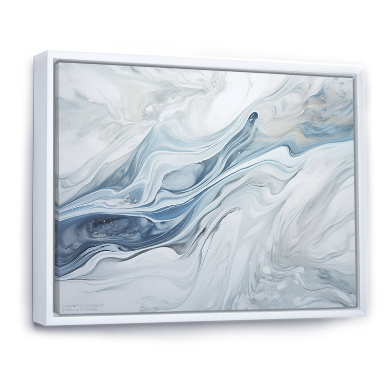 Gris et bleu, charme de glacier, liquide - Art mural glacier, H 12 po x l 20 po, Reproduction avec cadre flottant, Blanc