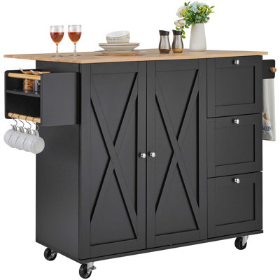 Kitchen Island Cart Rolling Storage Cabinet On Wheel With Drawer & Shelves