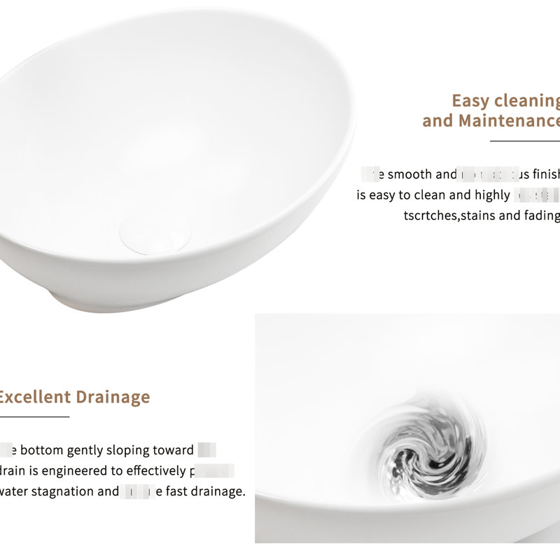 16 po x 13 po 5,5 po Meuble-lavabo ovale blanc pour salle de bain - Simple mais élégant, durable, facile et facile à nettoyer