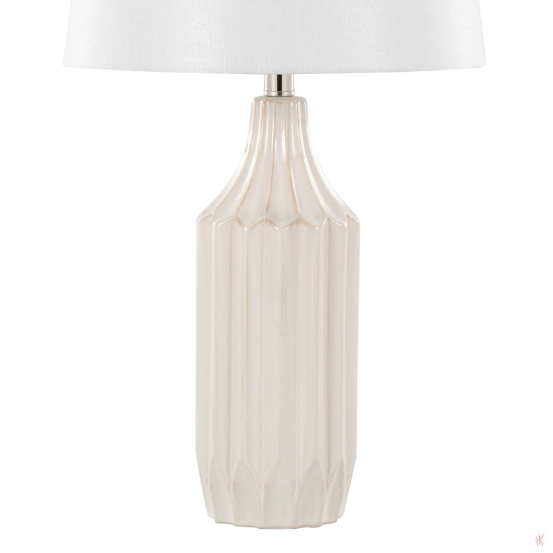 Lampe de table contemporaine en céramique lustrée avec abat-jour blanc 23 po Stella, Crème, crème