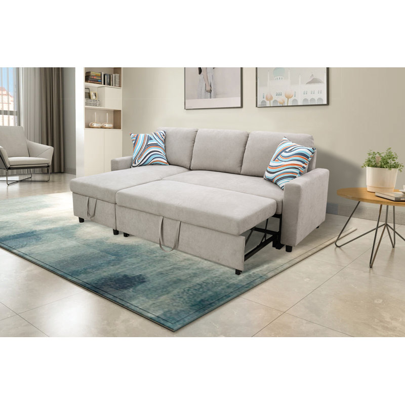Sebella Upholstered L-Shaped Sectional Reversible, Gray/White Linen Blend