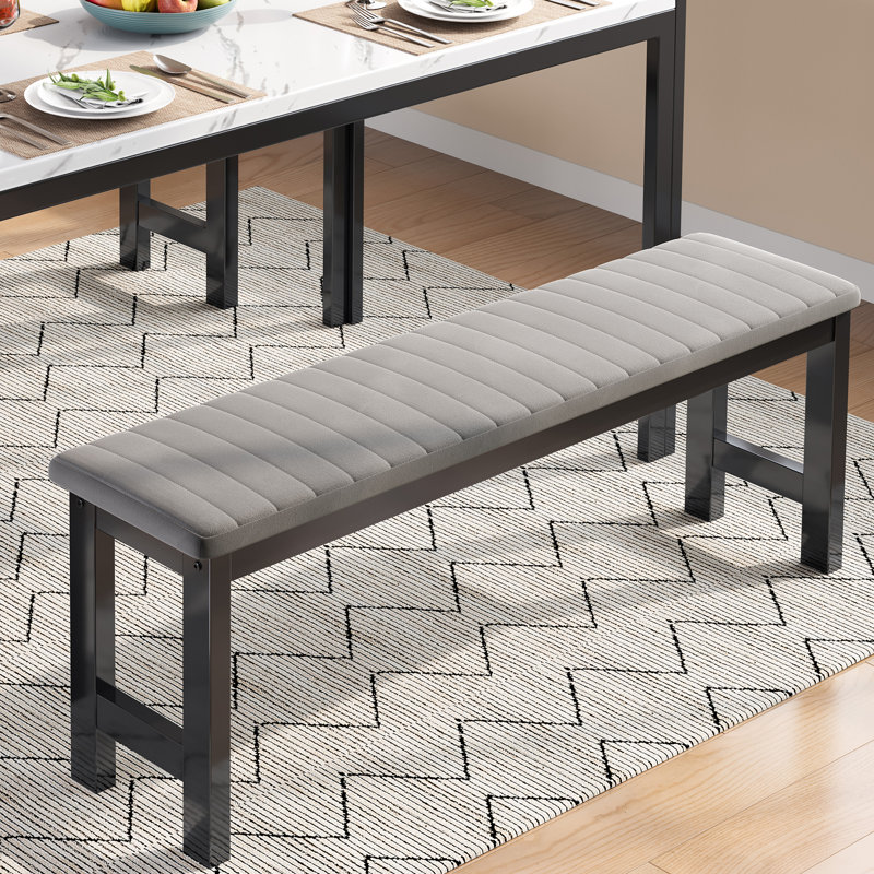 3-Piece  Dining Table Set, Kitchen Table Set with 2 Velvet Dining Benches, Tabletop Marble Finish, Gray
