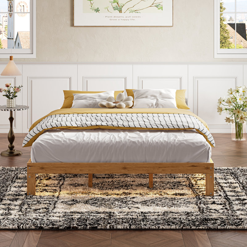 Cadre de lit plateforme grand en bois - Cadre de lit grand en bois massif de 12 pouces avec support de lattes, aucun sommier requis, assemblage facile - pin rustique