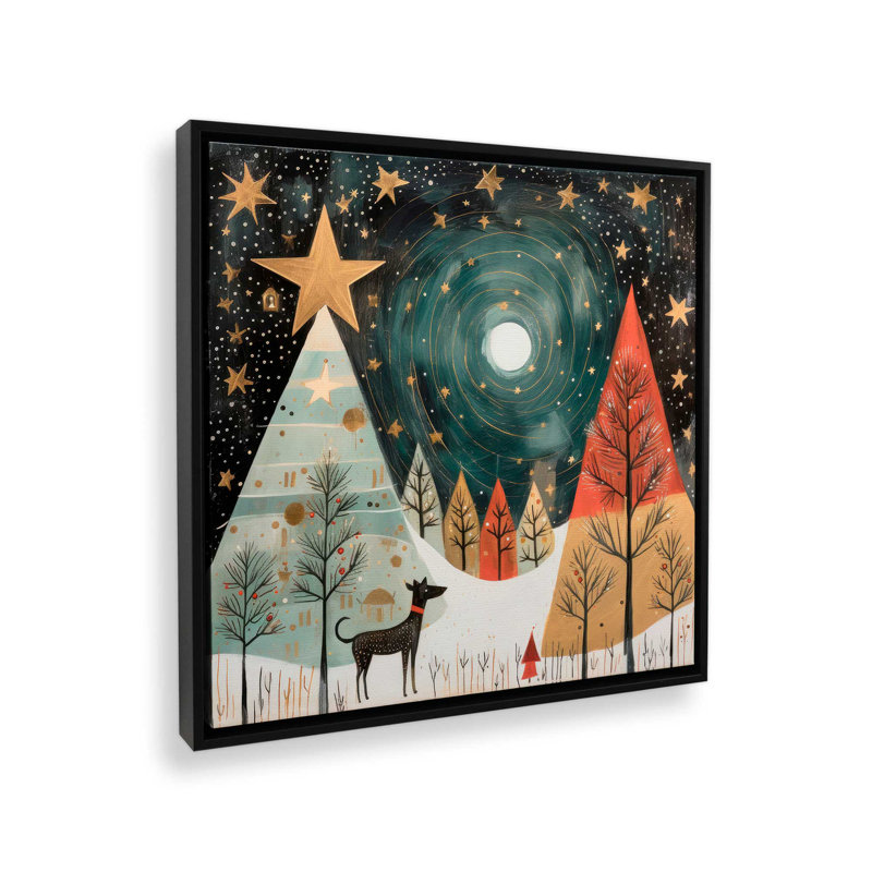 Starry Night Christmas Trees II, reproduction sur toile dans un cadre, Cadre noir, H 12,75 po x l 12,75 po x P 1,75 po