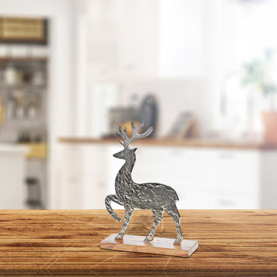 Caribou argenté avec base en acacia