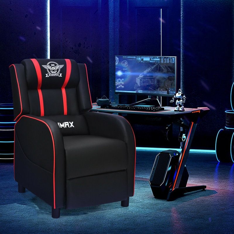Fauteuil de jeu de massage inclinable à haut dossier avec repose-pieds, rouge, Red Faux Leather, Red