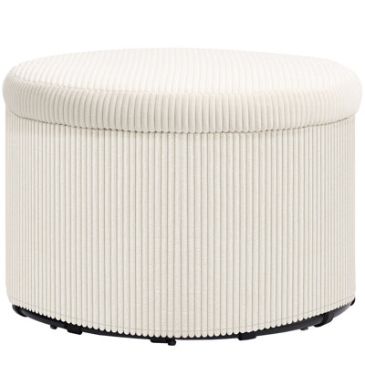 Storage Ottoman with Lid, 24 Inches Round Pouf Ottoman with Storage, Upholstered Corduroy Foot Rest Stool for Living Room, Bedroom by Ebern Designs