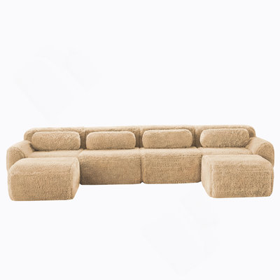 Canapé en forme de U sans os 32D haute densité, conception anti-dérapante de fond en éponge, aucun assemblage requis, conception ergonomique, emballage sous vide à compression complète et combinaison gratuite, pour les salons, chocolat, kaki clair