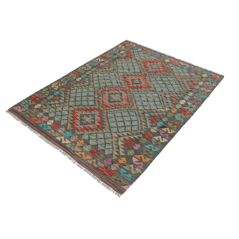 Tapis noir / bleu en laine noué à la main 6 pi 1 po x 8 pi 4 po Cedorah Southwestern