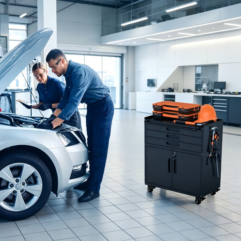 Armoire à outils mobile robuste 34,3 po - Unité à 3 tiroirs avec porte verrouillable - Armoire de rangement polyvalente pour garages et ateliers