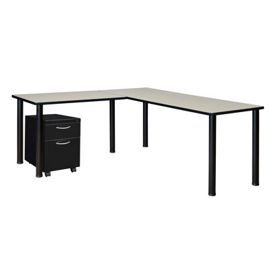 Kee Corner L Shaped Desk with Pedestal Drawer Top