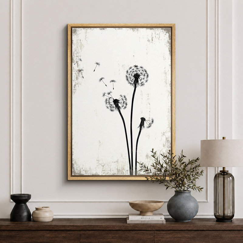 Pissenlit «Simple Whimsy Flying Dandelion, H 24 po x l 16 po, Toile encadrée, Naturel