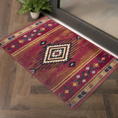 2 pi X 3 tapis rouge - et aux taches accrochées, polypropylène avec envers en jute charmant, teinté