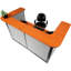 U-Shaped Electric Reception Station, 88"W X 44"D X 46"H, Cherry Counter, Blue Panel-2074252916
