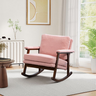 Mid Century Modern Upholstered Rocking Chair With Rubberwood Legs