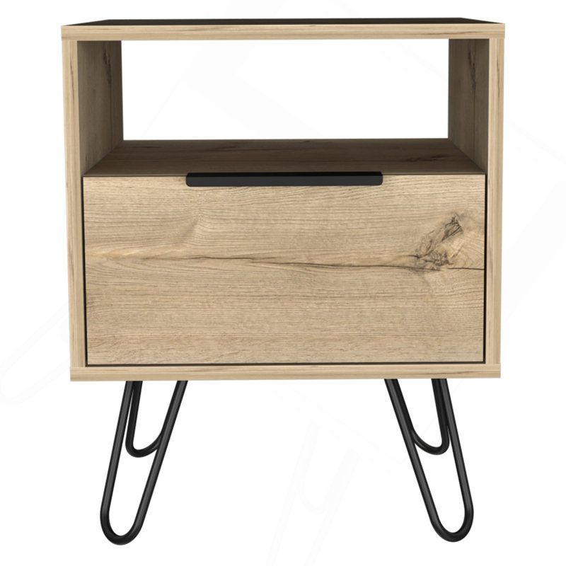 Table de chevet Augusta, table de bout, armoire à porte simple de table d'appoint, pieds en épingle à cheveux - chêne clair