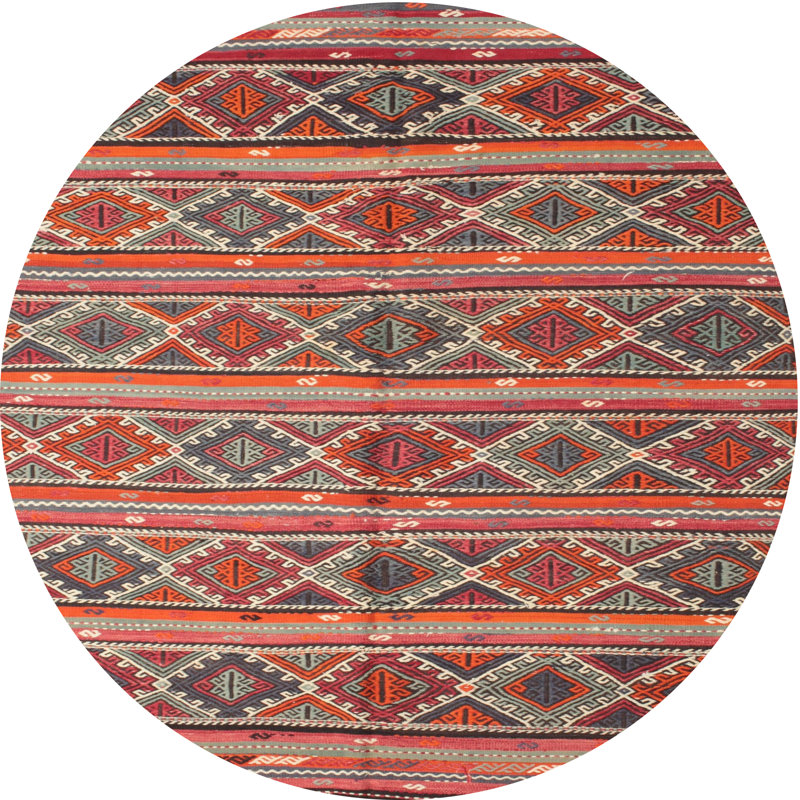 Tapis rouge/vert/brun zone contemporaine, Rond 6 pi