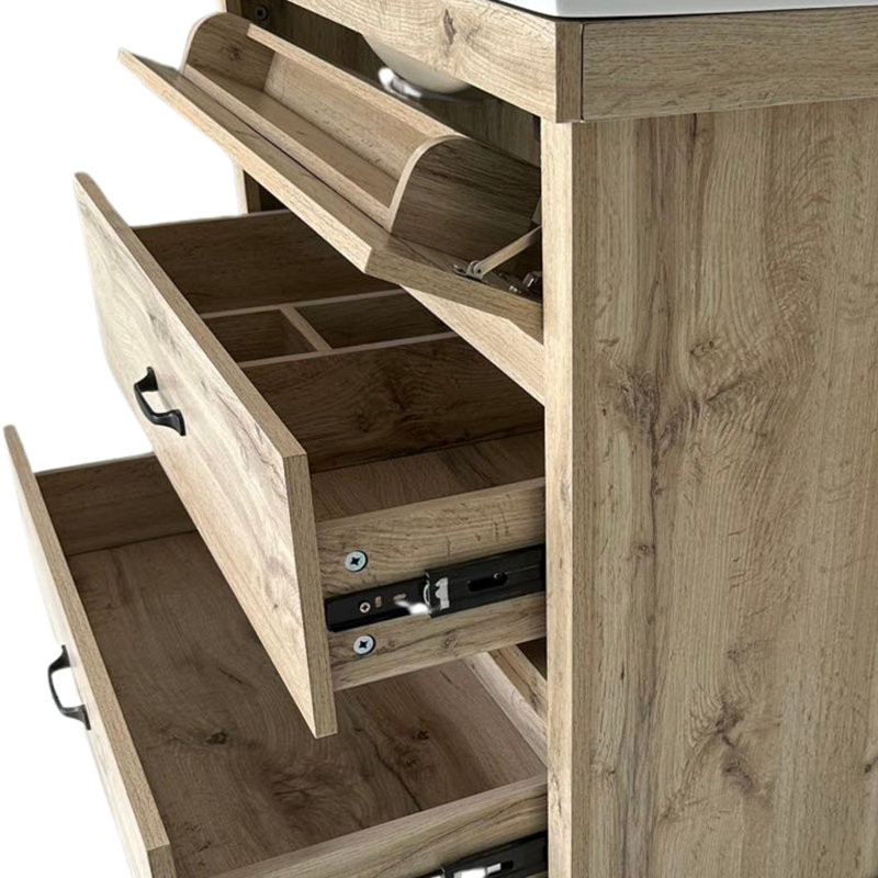 Donovan Vanity With White Sink 1 Pull Down And 2 Drawers Light Oak, 91.5 cm