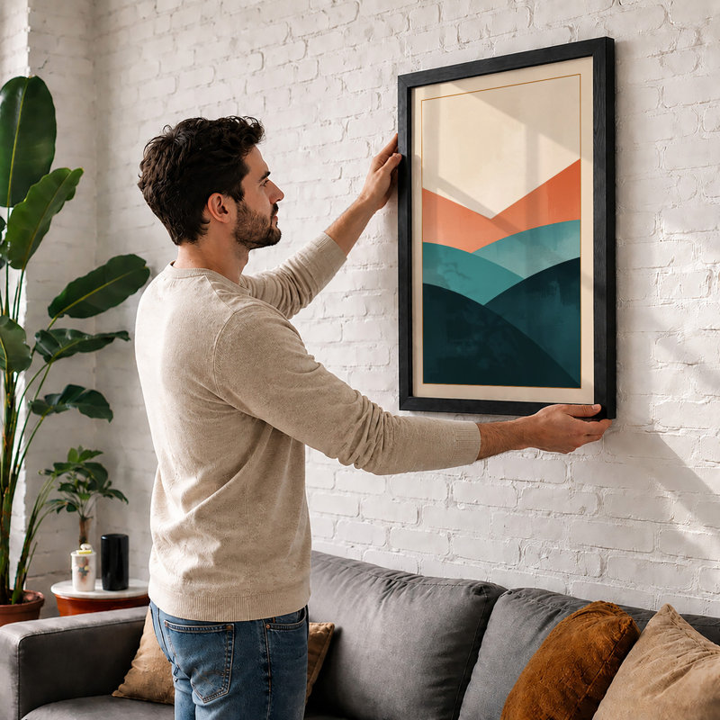 Layered Horizons Minimalist - Framed Print, A2 - 59.4 x 42.0 cm, Oak