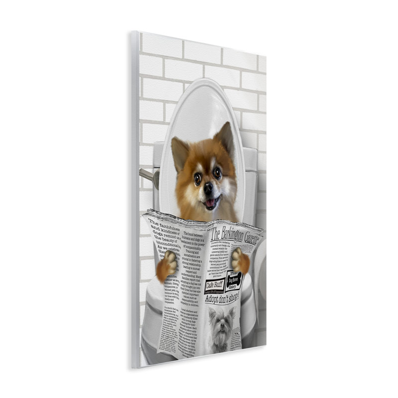 Plaque murale de chien de Poméranie sur la toilette, design par Matthew Piotrowicz, H 15 po x l 10 po