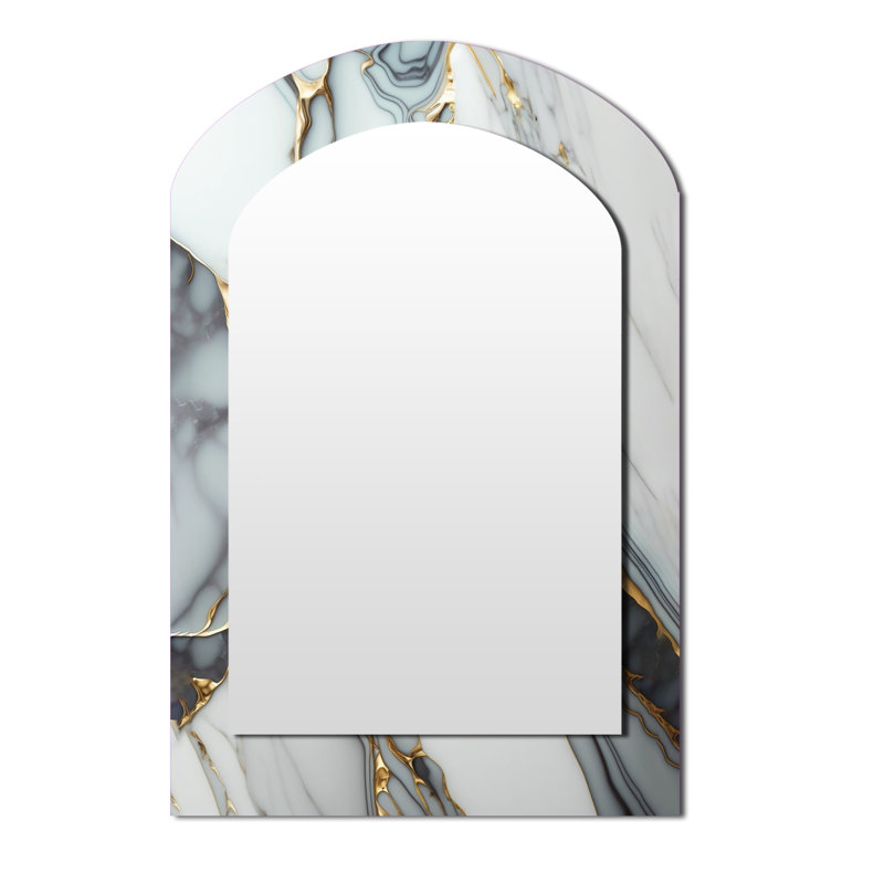 Abstract Geode Gold And White Marble V - Marble Asymmetrical Decorative Wall Mirror, Modern Arch Mirror, Printed Metal Art