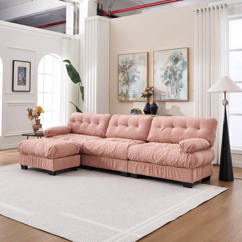 Canapé modulaire modulaire, canapé Cloud, canapé en L avec repose-pieds mobile, sièges profonds modernes pour le salon, canapé 3 places surdimensionné, canapés confortables en flanelle pour chambre à coucher, 5 coussins