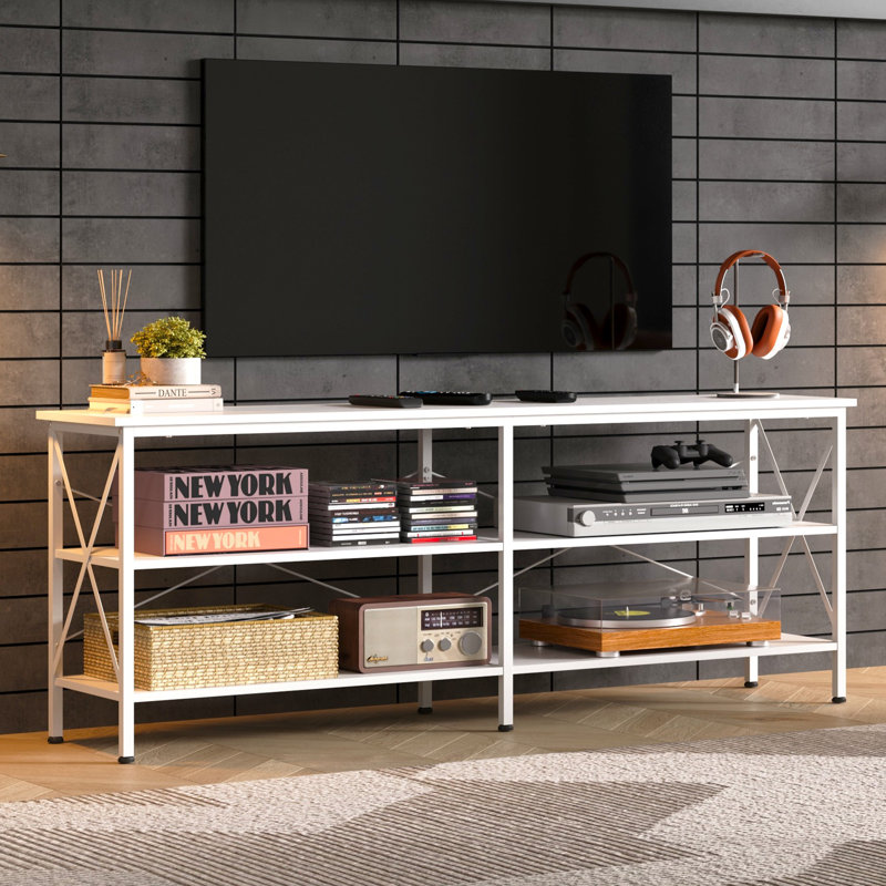 63" W TV Stand for 70 Inch TVs with 3-Tier Open Storage Shelves, Industrial Entertainment Center with Metal Frame, Modern Media Console for Living Room, Gaming Room