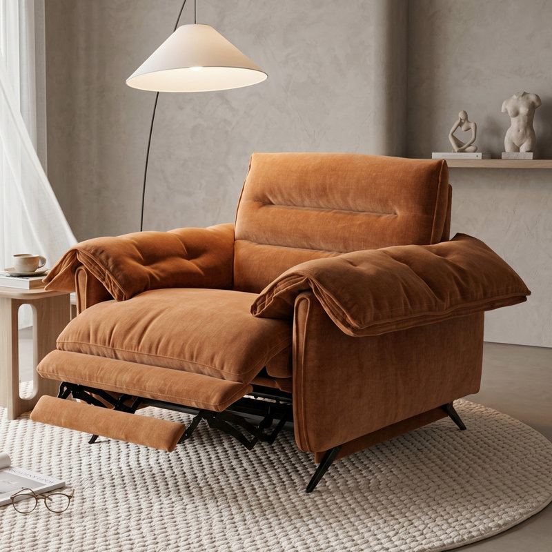  Fauteuil inclinable électrique surdimensionné 48 po avec ports USB-A et USB-C, accoudoirs coussinés et repose-pieds allongé, brun Sienna