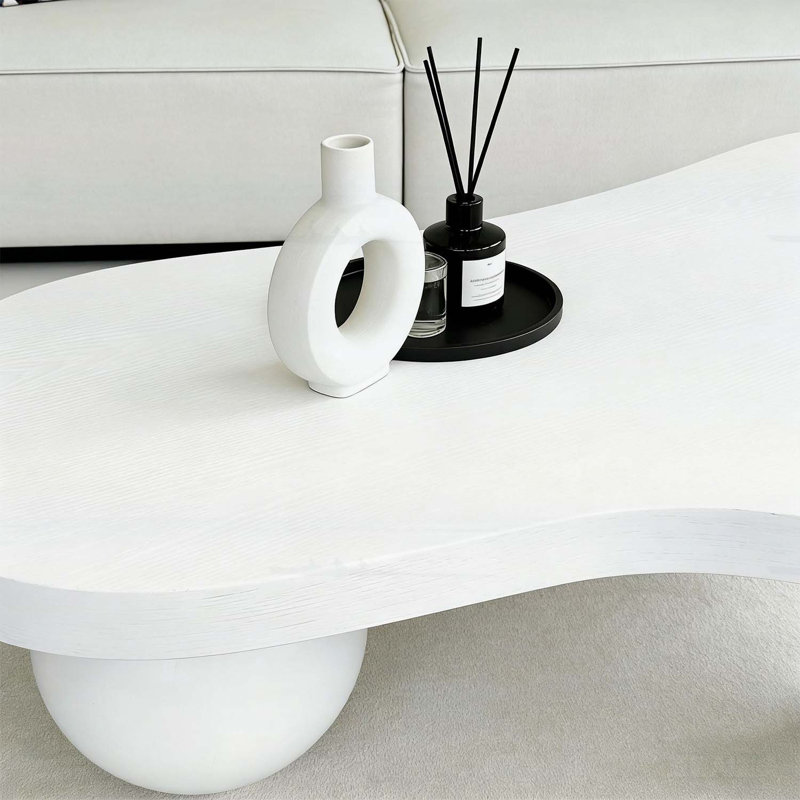 Table basse moderne en forme de nuage avec 3 pieds sphériques, Blanc