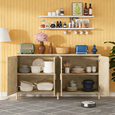 70-Inch Rattan Buffet Lilliam with Adjustable Shelves and Four-Door Storage for Kitchen, Dining Room or Living Room