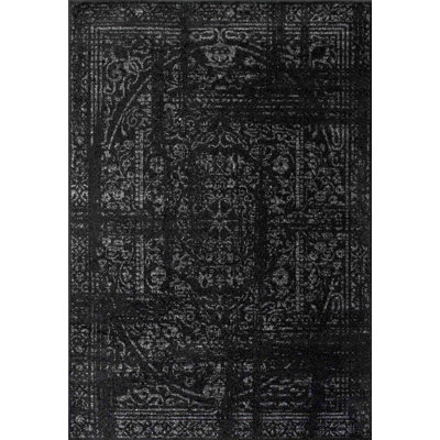 Tapis de couloir à motif de médaillon pour le salon, la chambre à coucher, la salle à manger, le vestibule, le couloir ou la cuisine Adetoun, noir / gris