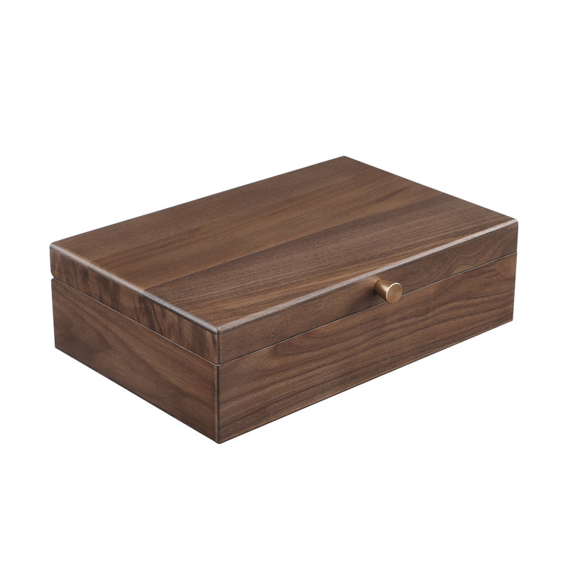 Boîte de rangement pour bijoux en noyer massif avec plateau amovible