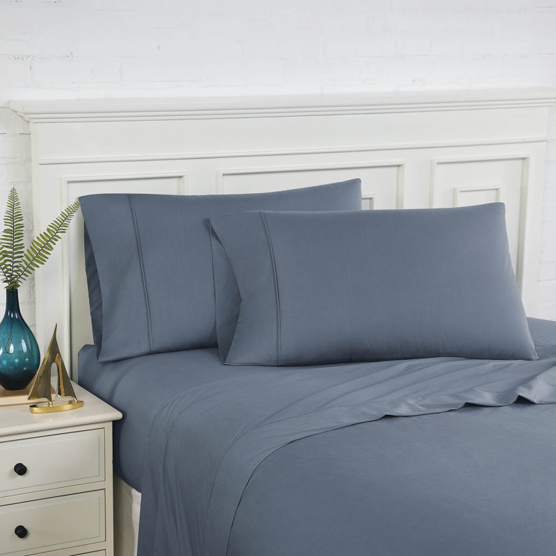 Briteyarn 300 Thread Count 100% Long staple Cotton Sateen Sheet Set Made in certified, Steel Blue