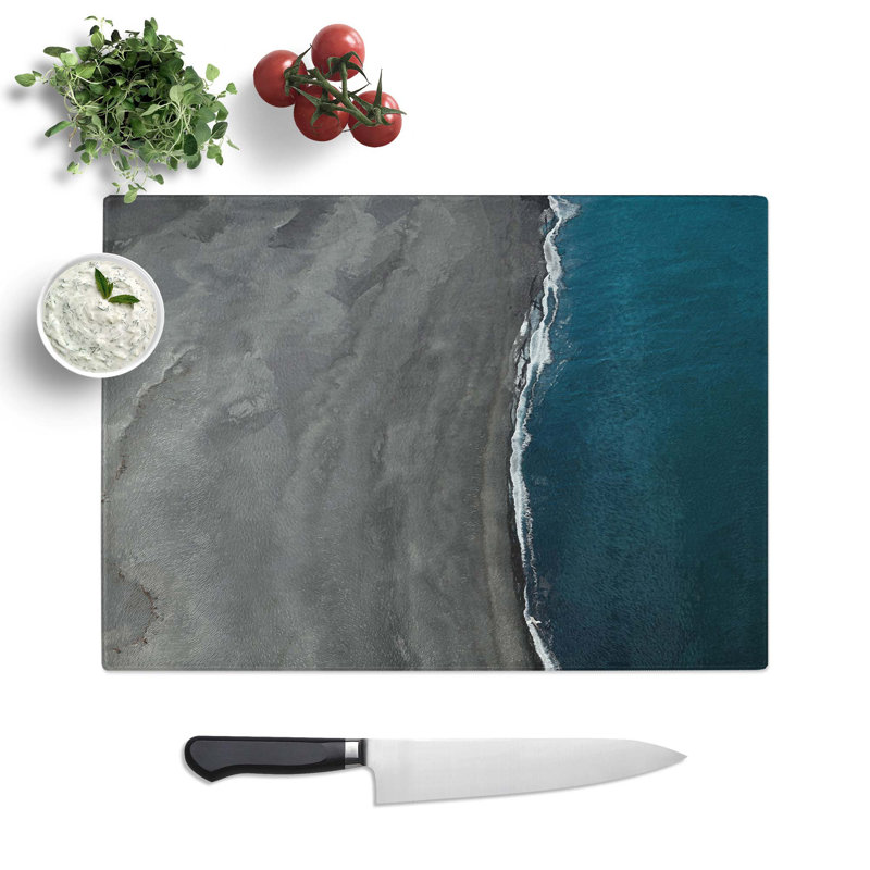 Tempered Glass the Black Sand Beach in Vik Iceland Chopping Board, 39 cm W x 28.5 cm L