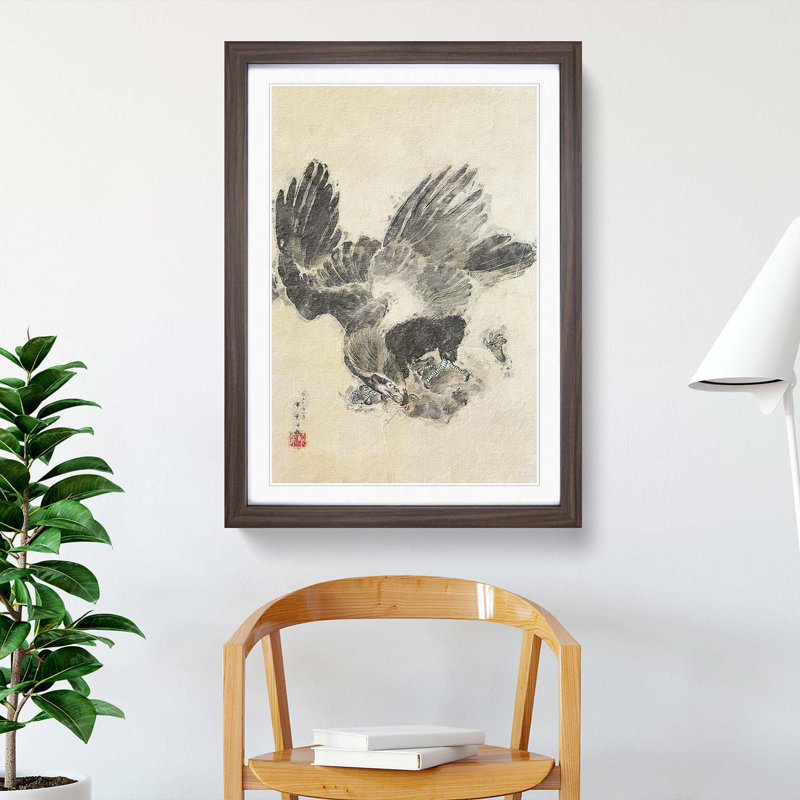 Eagle Attacking a Monkey by Kawanabe Kyosai - Picture Frame Painting Print, 36cm H x 27cm W x 2cm D, Walnut Framed