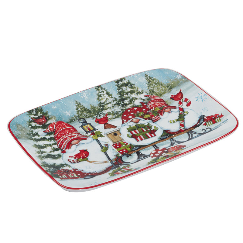 Christmas Gnomes Rectangular Platter 14 X 10